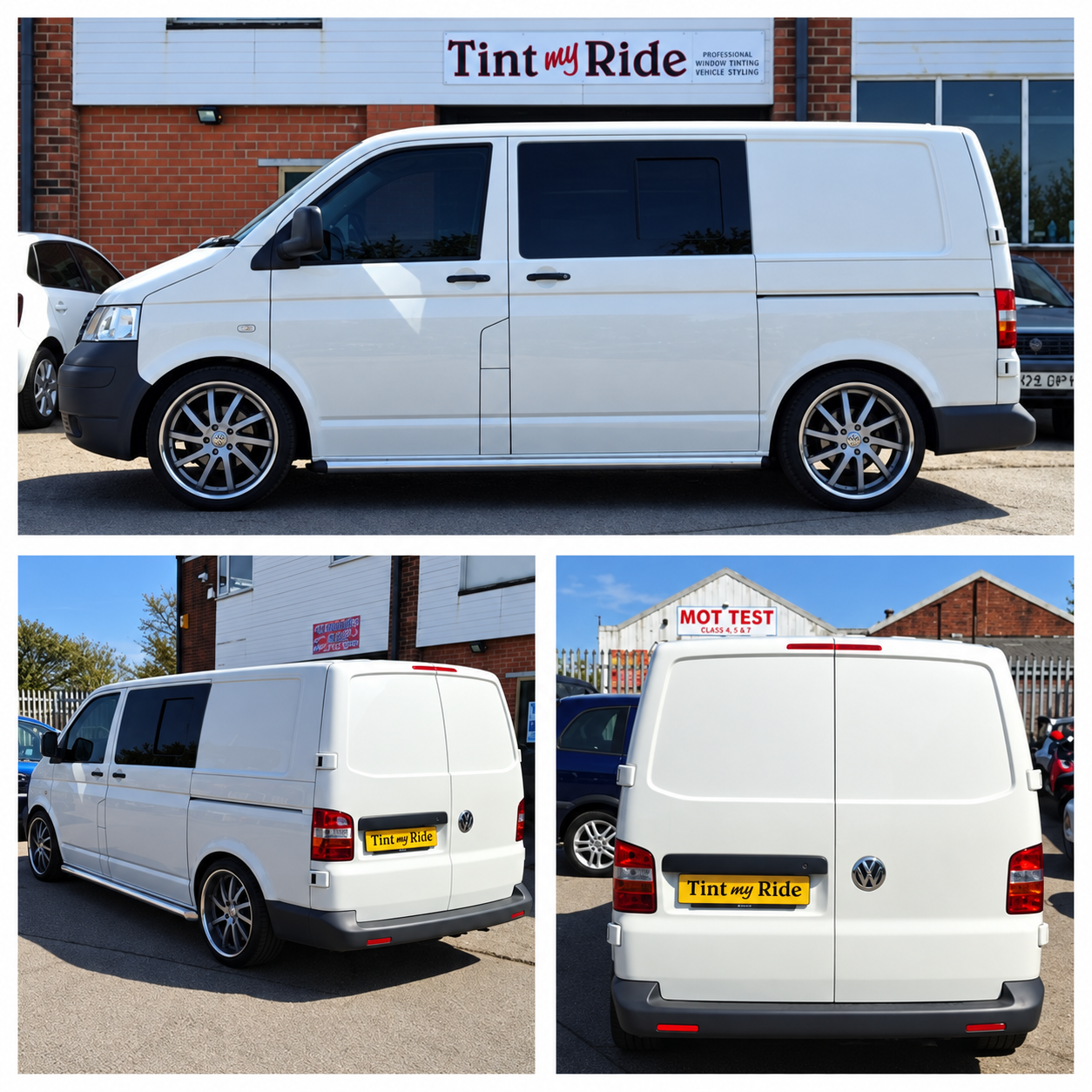 White VW van with tinted side windows