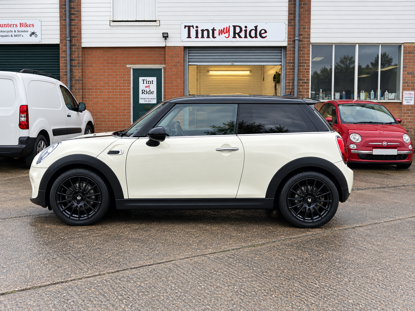White Mini with tinted rear glass