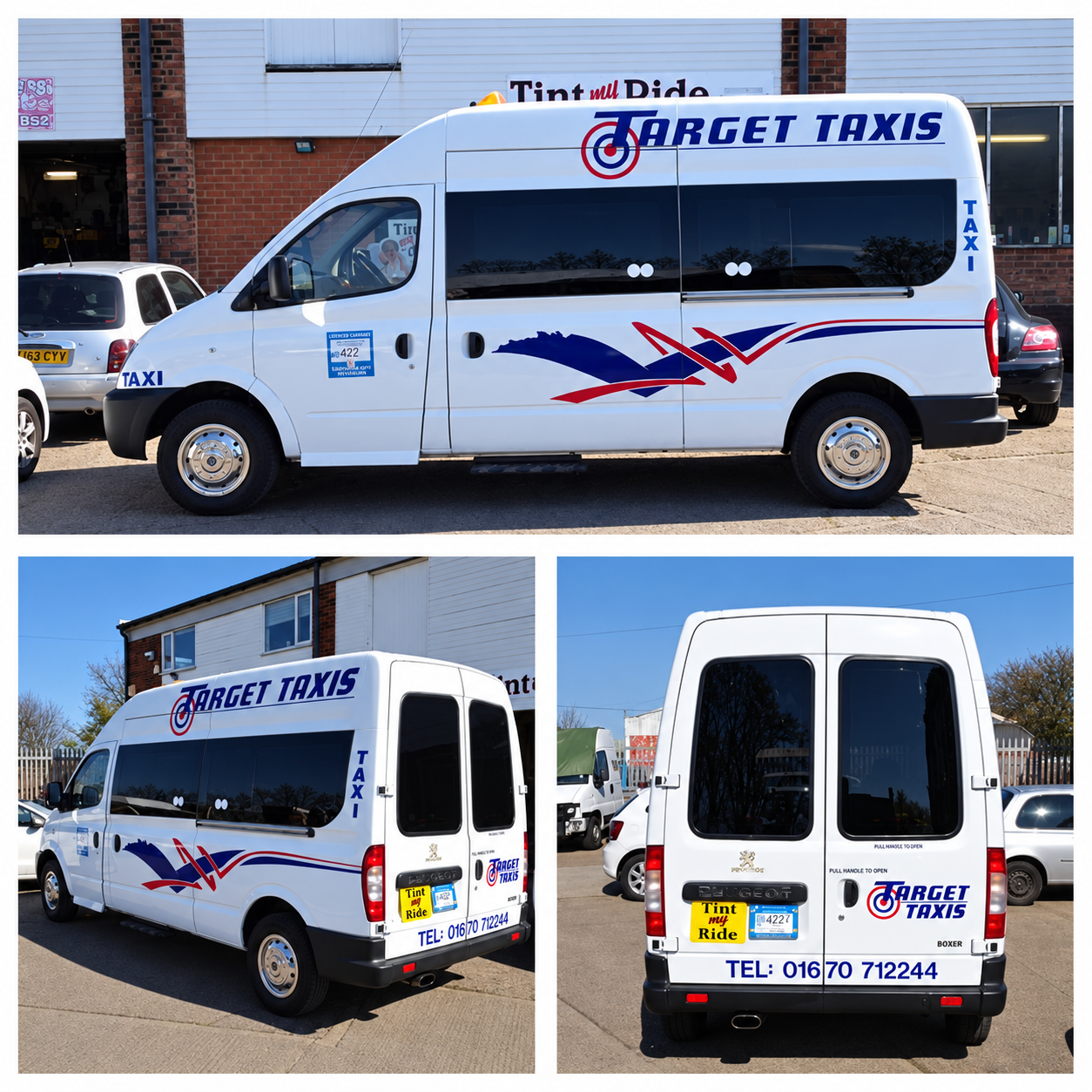 White Peugeot minibus with dark tinted rear windows