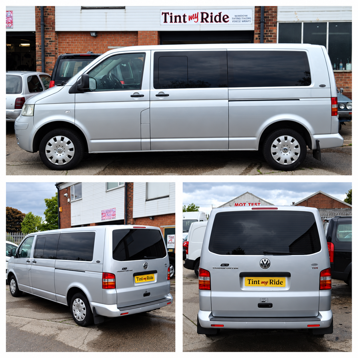 Silver VW Transporter with dark rear privacy tint